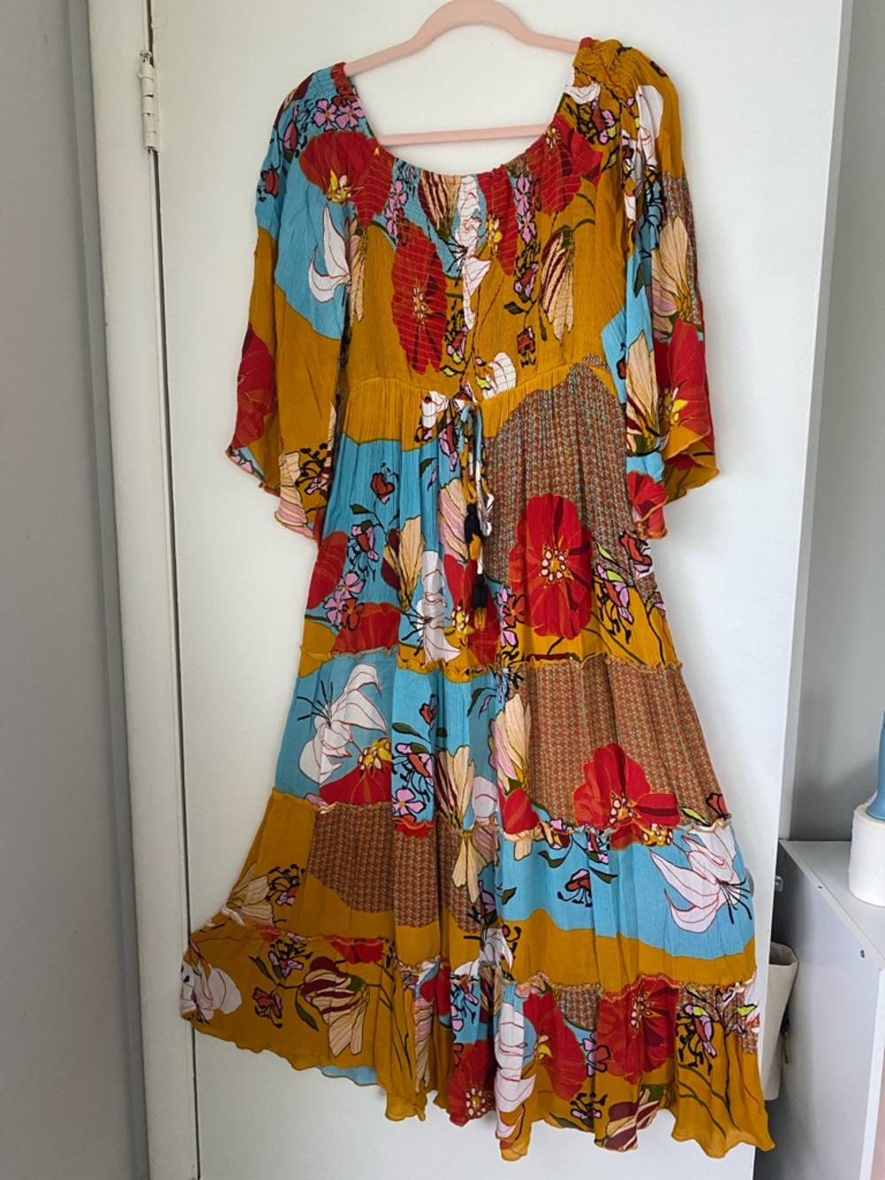 Magic Mustard, Teal & Red Floral Patchwork Maxi Dress